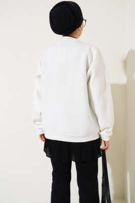 Ayıcık Nakış Üç İplik Sweatshirt Beyaz - 300-500 TL Ürünler