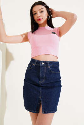 Ayıcık Nakışlı Kolsuz Crop Pembe - Bluz