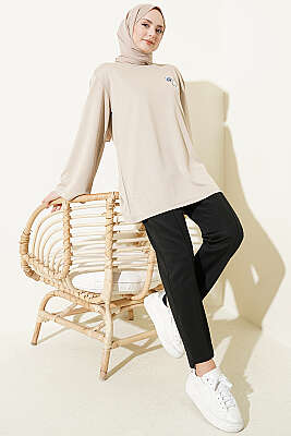 Ayıcık Nakışlı Loyşa Tunik Bej - SAS