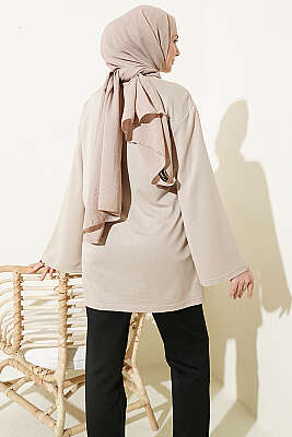 Ayıcık Nakışlı Loyşa Tunik Bej - Tunik