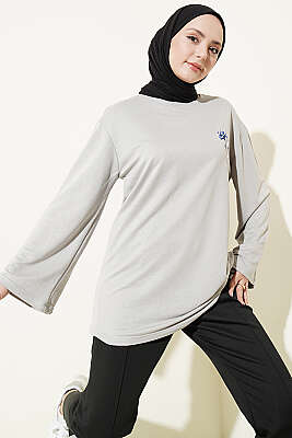 Ayıcık Nakışlı Loyşa Tunik Gri - SAS