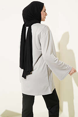 Ayıcık Nakışlı Loyşa Tunik Gri - Tunik