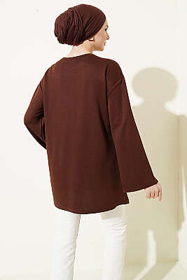 Ayıcık Nakışlı Loyşa Tunik Kahve - Tunik