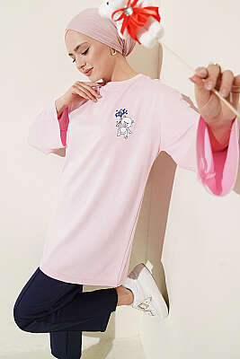 Ayıcık Nakışlı Loyşa Tunik Pembe - SAS