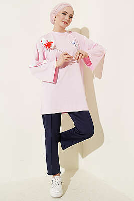 Ayıcık Nakışlı Loyşa Tunik Pembe - Tunik