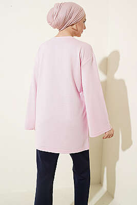 Ayıcık Nakışlı Loyşa Tunik Pembe - Tunik
