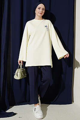 Ayıcık Nakışlı Loyşa Tunik Sarı - Tunik