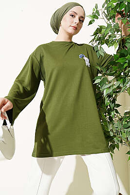 Ayıcık Nakışlı Loyşa Tunik Yeşil - SAS