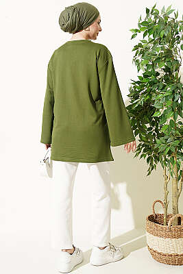 Ayıcık Nakışlı Loyşa Tunik Yeşil - Tunik