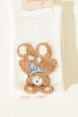 Ayıcık Sakallı Soket Kadın Çorap Ekru - Soket Çorap