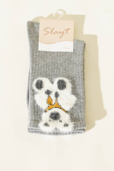 Ayıcık Sakallı Soket Kadın Çorap Gri - Soket Çorap