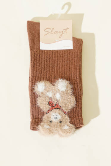 Ayıcık Sakallı Soket Kadın Çorap Kahve - Soket Çorap