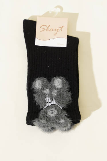 Ayıcık Sakallı Soket Kadın Çorap Siyah - Soket Çorap