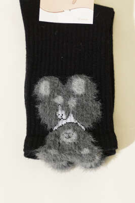 Ayıcık Sakallı Soket Kadın Çorap Siyah - Soket Çorap