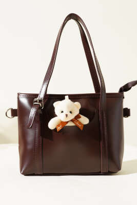 Ayıcıklı Fermuarlı Çanta Acı Kahve - Kol Çantası