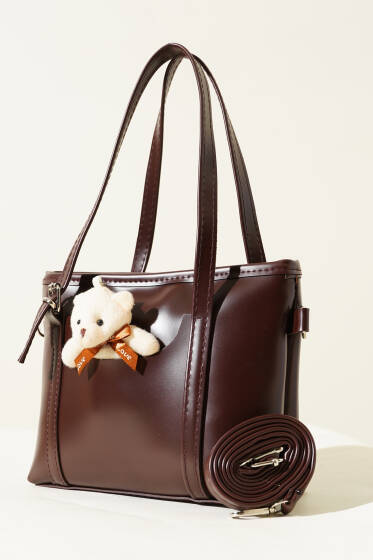 Ayıcıklı Fermuarlı Çanta Acı Kahve - Kol Çantası