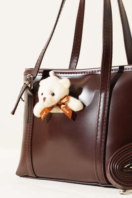 Ayıcıklı Fermuarlı Çanta Acı Kahve - Kol Çantası