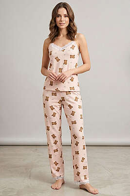 Ayıcıklı Fiyonklu İp Askılı Pijama Takımı Yavru Ağzı - Pijama