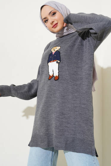 Ayıcıklı Triko Tunik Antrasit - Tunik