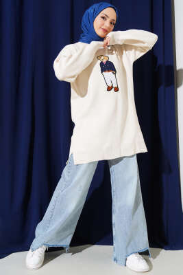 Ayıcıklı Triko Tunik Bej 