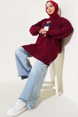 Ayıcıklı Triko Tunik Bordo - Triko Tunik