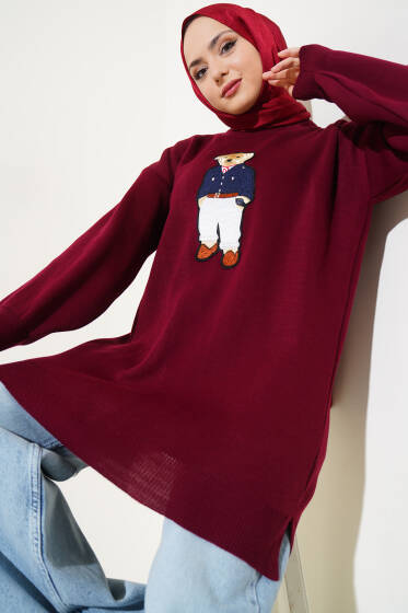 Ayıcıklı Triko Tunik Bordo - Tunik