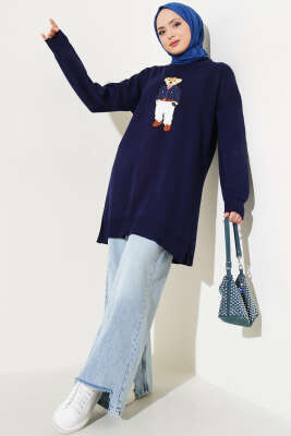 Ayıcıklı Triko Tunik Lacivert - KILIÇ TRİKO