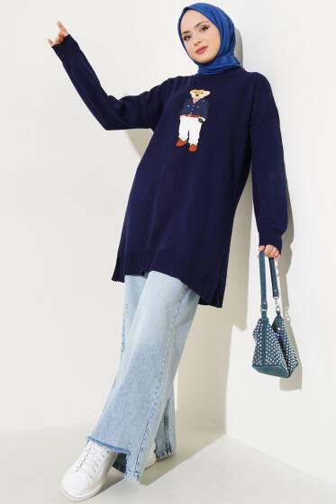 Ayıcıklı Triko Tunik Lacivert - Tunik