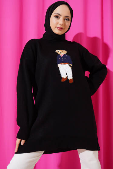 Ayıcıklı Triko Tunik Siyah - Spor Tunik