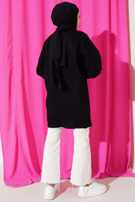 Ayıcıklı Triko Tunik Siyah - Triko Tunik