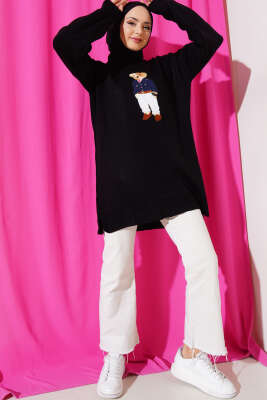 Ayıcıklı Triko Tunik Siyah - Triko Tunik