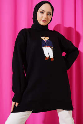 Ayıcıklı Triko Tunik Siyah 