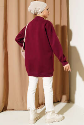 Ayıcıklı Üç İplik Sweatshirt Bordo - Tunik