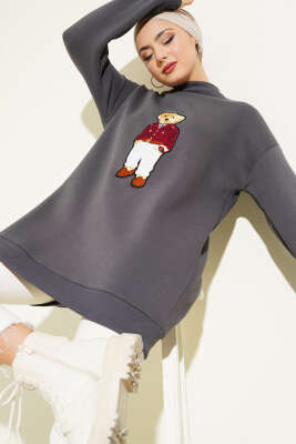 Ayıcıklı Üç İplik Sweatshirt Füme 