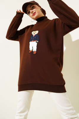 Ayıcıklı Üç İplik Sweatshirt Kahve - ELFİDA TEKSTİL