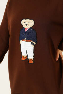 Ayıcıklı Üç İplik Sweatshirt Kahve - Yılın Fırsatı