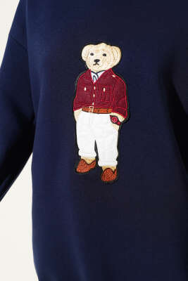 Ayıcıklı Üç İplik Sweatshirt Lacivert - Yılın Fırsatı