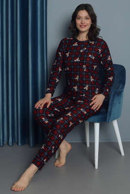 Ayıcıklı Uzun Kol Kadın Pijama Takımı Lacivert - Thumbnail