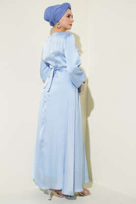 Ayna Kemerli Balon Kol Abiye Elbise Bebe Mavi - Elbise