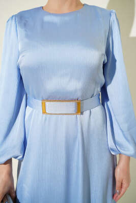 Ayna Kemerli Balon Kol Abiye Elbise Bebe Mavi - Elbise