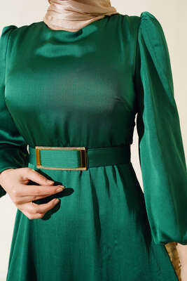 Ayna Kemerli Balon Kol Elbise Benetton - Thumbnail