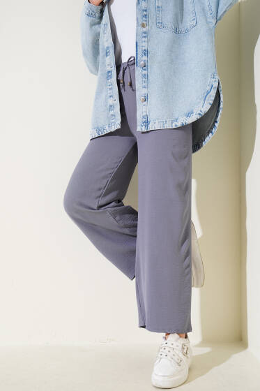 Ayrobin Bel Lastikli Pantolon Gri - Pantolon