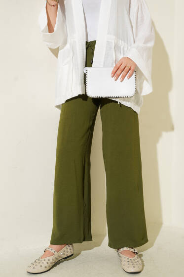 Ayrobin Bel Lastikli Pantolon Nefti - Pantolon