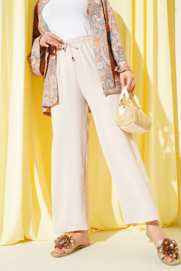 Ayrobin Bol Paça Pantolon Bej - Pantolon