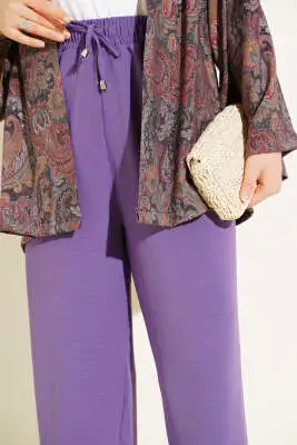 Ayrobin Bol Paça Pantolon Lila - Pantolon
