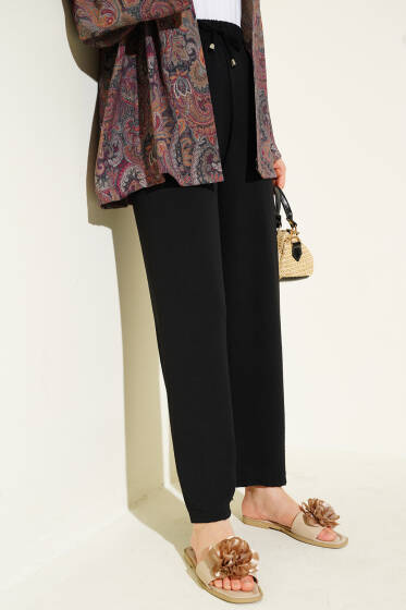 Ayrobin Bol Paça Pantolon Siyah - Pantolon