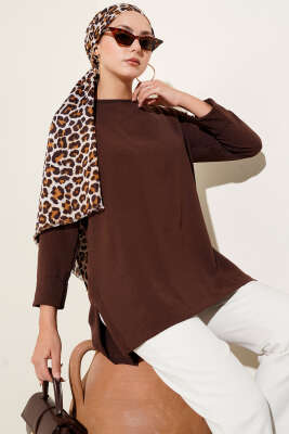 Ayrobin Duble Kol Tunik Kahve - Tunik