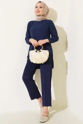 Ayrobin Duble Kol Tunik Lacivert - Tunik