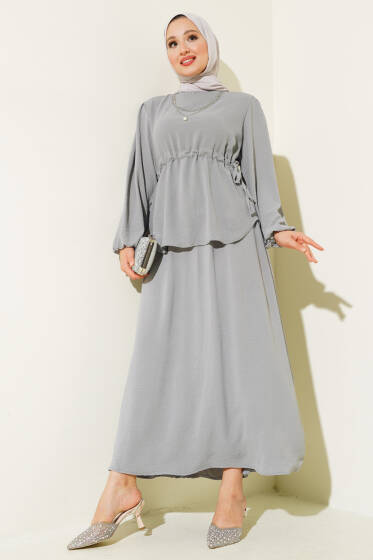 Ayrobin Etekli İkili Takım Melanj Gri - İkili Takım