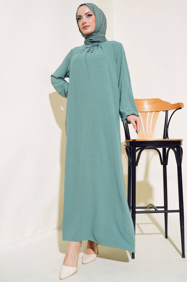 Ayrobin Geniş Elbise Çağla Yeşili - Tesettür Elbise
